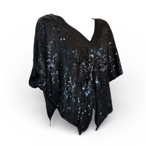 LINSIANO black butterfly wing top, sequined
beaded wings front/back. VTG XXL EUC